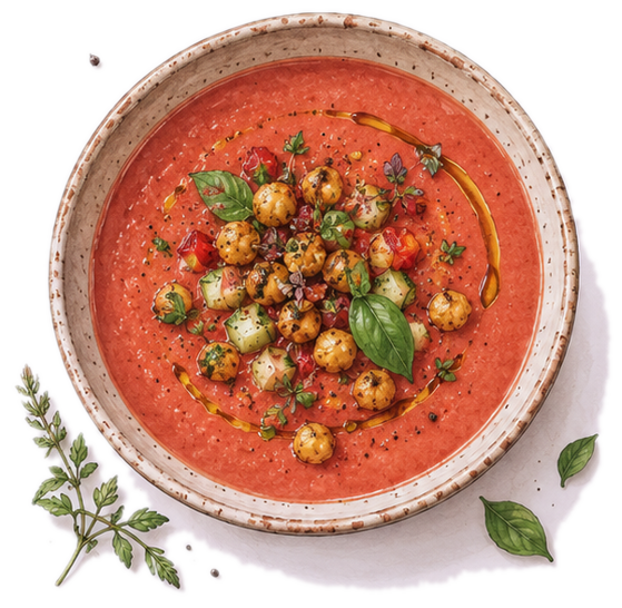 Gazpacho with crispy chickpeas