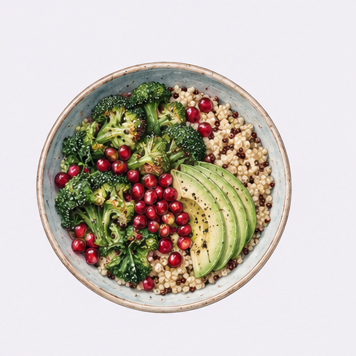Bol de quinoa, brócoli y granada