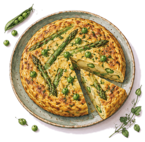 Asparagus and pea omelette